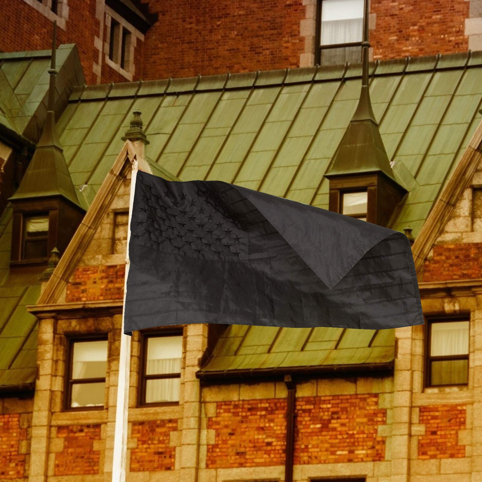 SolarStar Schwarze US-Flagge – 91 X 152 Cm, Bestickte Sterne, Genähte Streifen, Messingösen – Wetterfestes Polyester