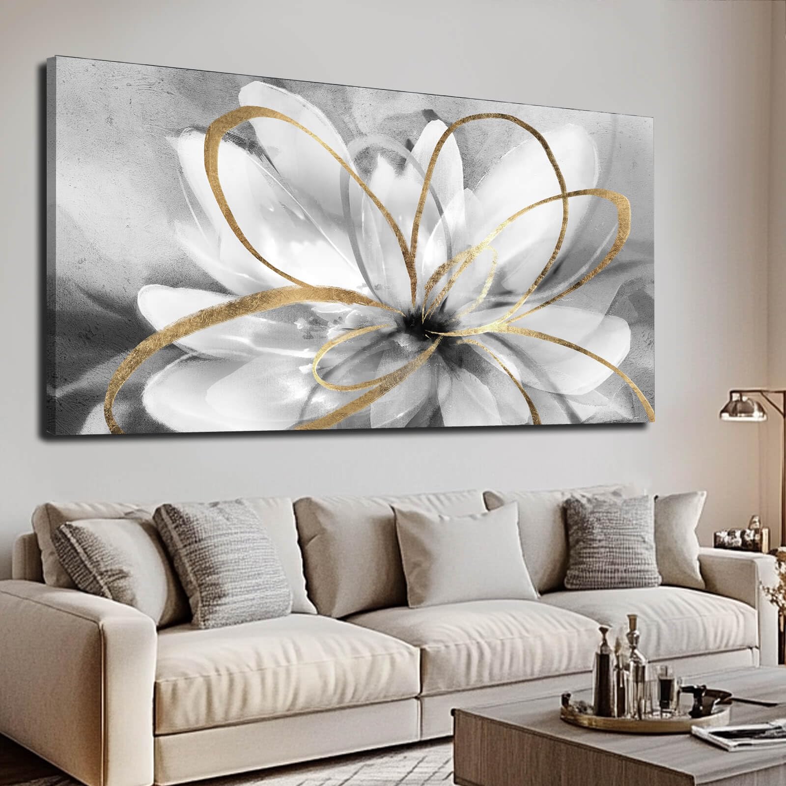 Photo 1 of SOUGUAN White Flower Canvas Wall Art 30x60 Inch