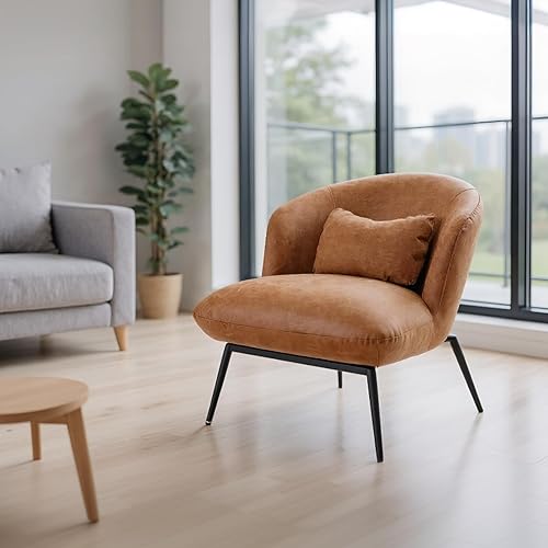 Miniatura 4 de LukeAlon Sofá individual de lino, moderna silla tapizada con patas de metal y almohada, bonita silla de sala de estar, silla de asiento ancho para