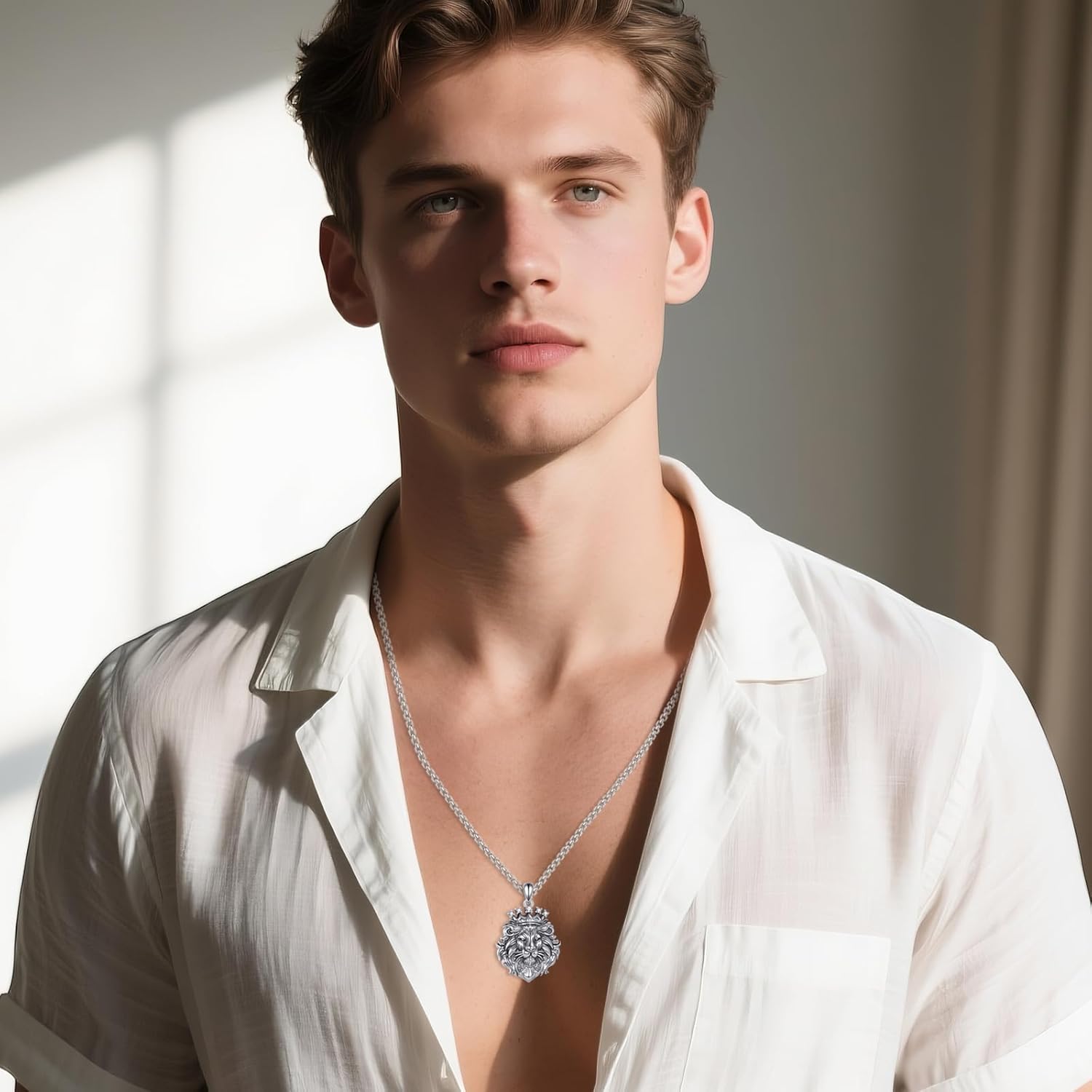 Lion Necklace 925 Sterling Silver Crown Lion Head Necklaces Jewelry Gifts for Men Women