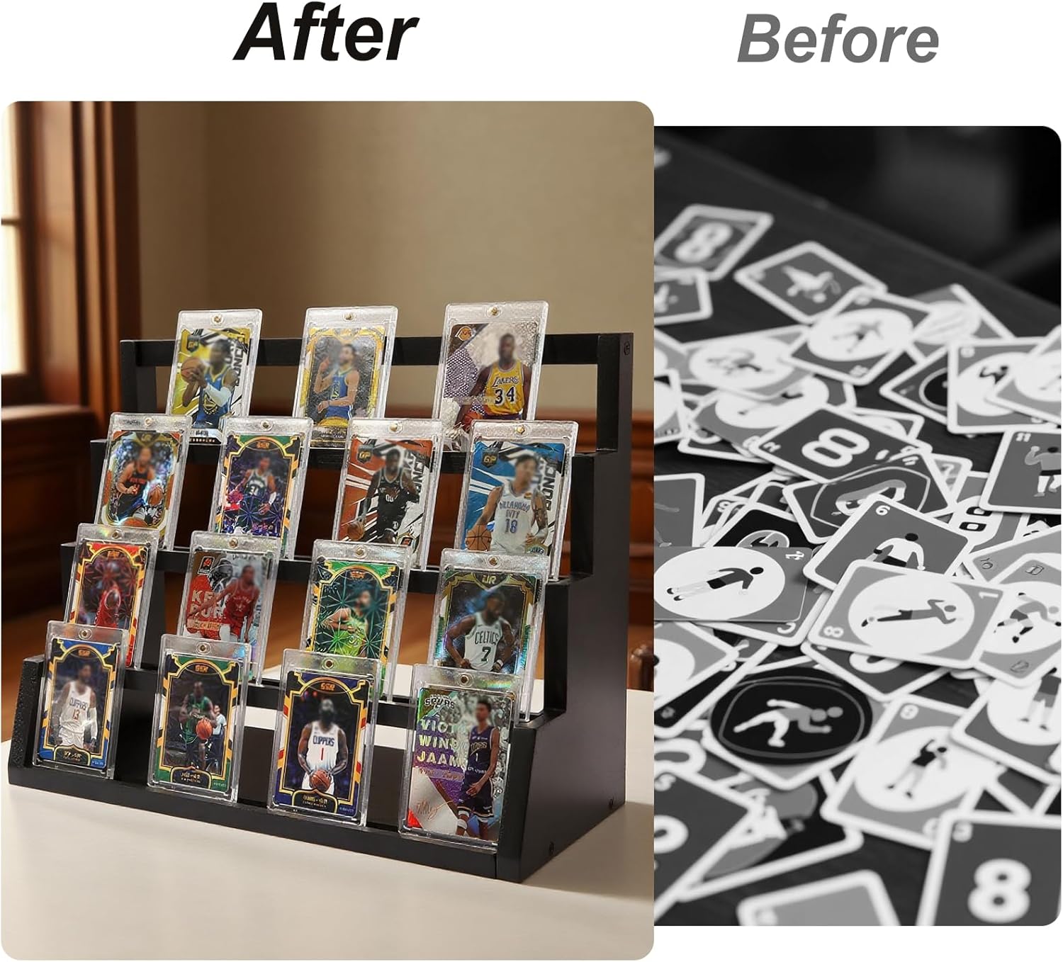 4-Tier Graded Trading Baseball Football Sports Card Display Case,Wooden Card Display Stand,Exquisite Trading Card Display for Card Game Collection - Image 7