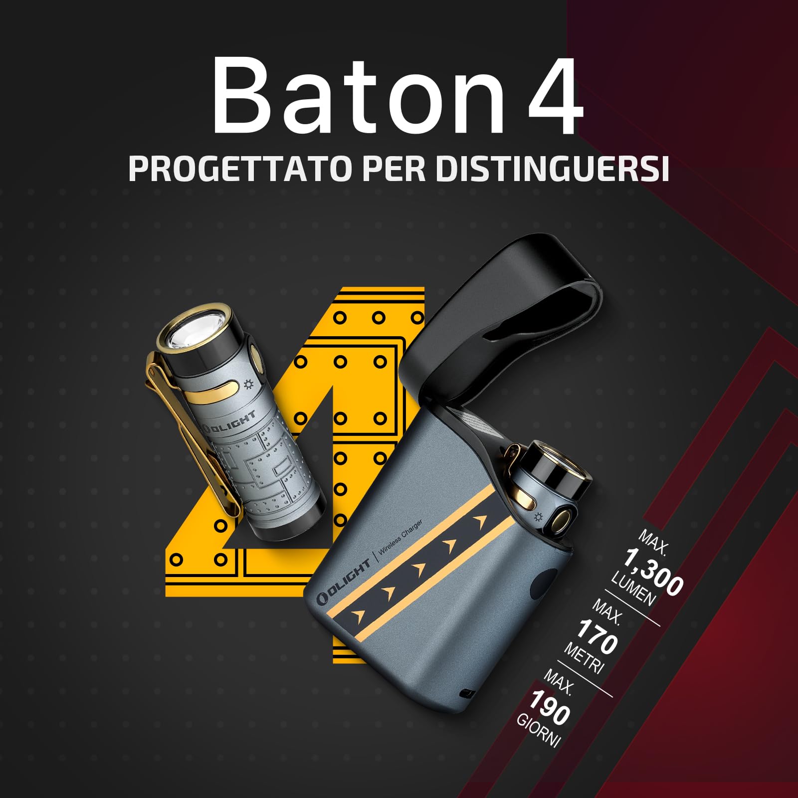 OLIGHT Baton3 pro max 2500lm Potenza Alta, 145m di Alcance, 6 Modalità di Illuminazione Torcia EDC Portatile LED Ricaricabile Adatta per Illuminazione da Campeggio, Escursioni e Uso Domestico(Nero CW)
