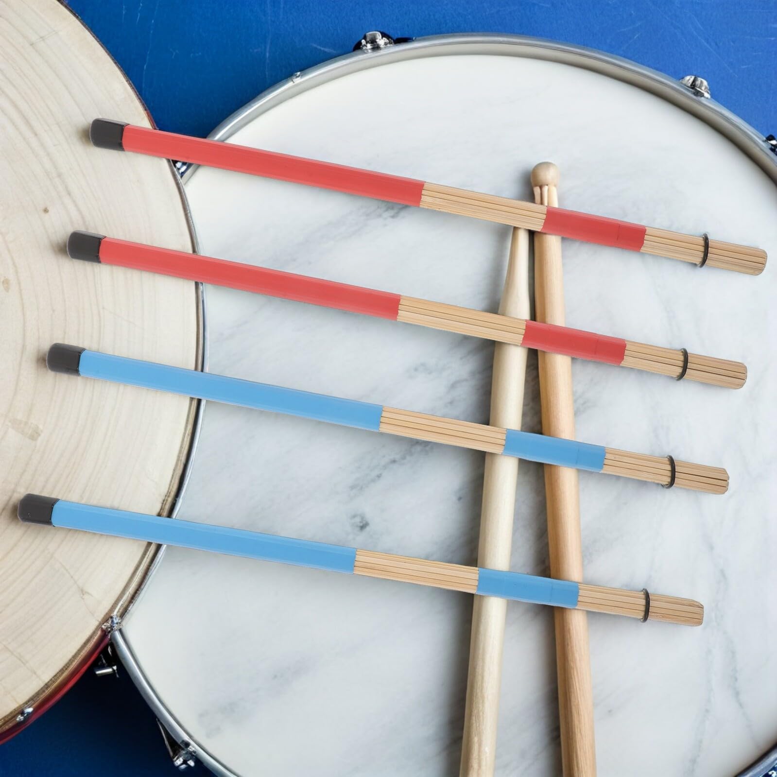GARVALON Juego de Baquetas de Madera para Batería 2 Pares, Cepillos de Percusión Duraderos Superficie de Golpeo Amplia para Práctica y Jazz Acústico