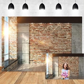 Leyiyi 10x8ft Photography Background Modern Room Interior Backdrop Vintage Brick Wall Window Sunlight Wooden Floor Cement Marble Study Inside Bedroom Living Room Corner Photo Portrait Studio Prop