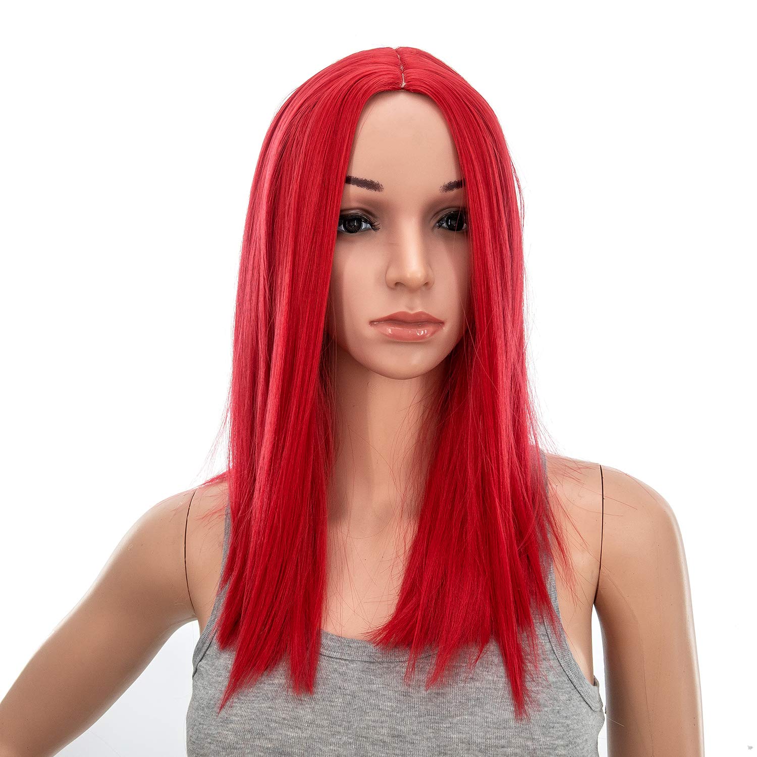 SWACC 14-Inch Short Straight Middle Part Hair Wig Medium Length Synthetic Heat Resistant Wigs for Women with Wig Cap (Dark Brown-4#)