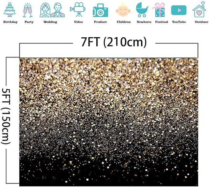 Fondo Fotográfico SJOLOON Negro y Dorado 7x5FT miniatura 2