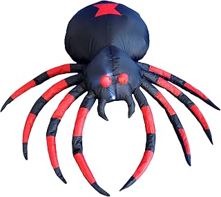 4 Foot Wide Halloween Inflatable Black Red Spider LED Lights Decor Outdoor Indoor Holiday Decorations, Blow up Lighted Yard Decor, Giant Lawn Inflatables Home Family Outside Decor