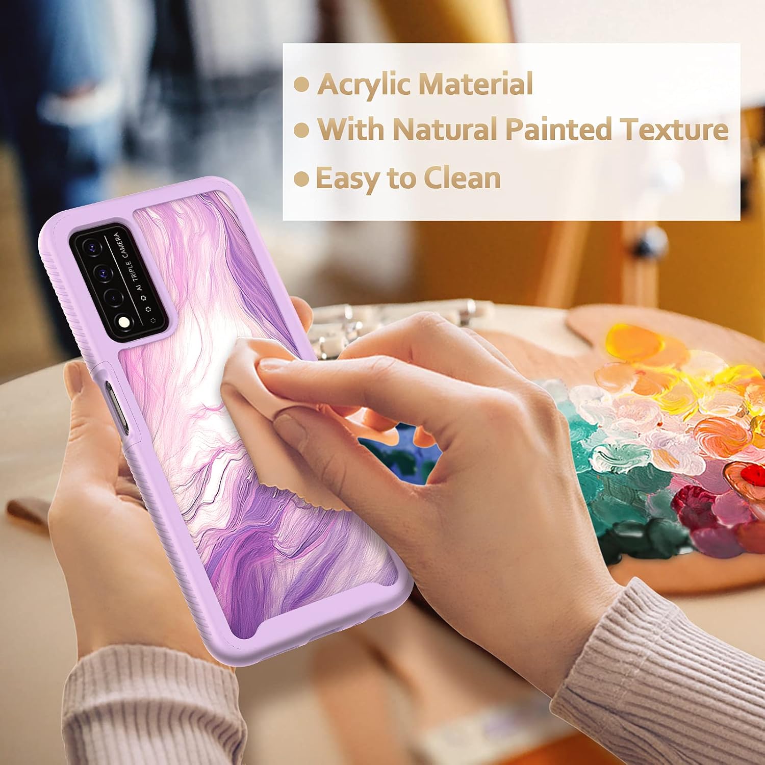 UNPEY for T-Mobile Revvl V Plus 5G Case with Built-in Screen Protector, Marble Design Full Body Protection Phone Case for T-Mobile Revvl V + 5G [Hard PC Bumper + Soft TPU]-Marble Purple