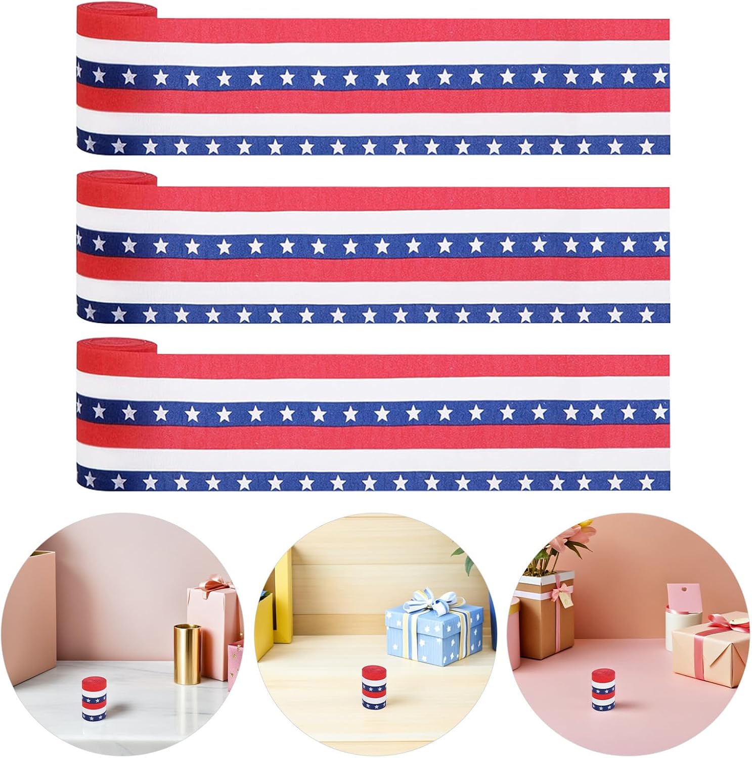 Ipetboom 15 Rolls Rolls of Crepe Paper Streamers for Independence Day Red White Blue Paper Streamers Easy to Unroll and Tear Resistant Lightweight Patriotic Party Decoration and Holiday