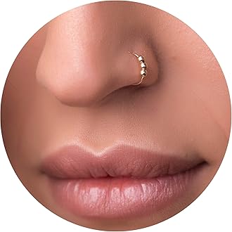Tiny 14k Gold Filled Beaded Nose Ring - 24 Gauge Thin Handmade Nose Hoop Gold Filled Snug Nose Ring Hoop -14k Gold Nose Piercing For Women - Cormfortable & Elegant Design - Comes with Gift Packaging