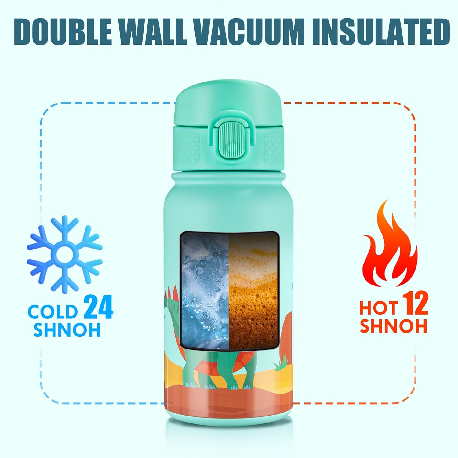 OLDLEY 12oz Kids Water Bottle, Stainless Steel Insulated Water Bottle For Kids, With Straws Leak-proof, Kids Water Bottles For School Boys Girls,Dinos - Image 6