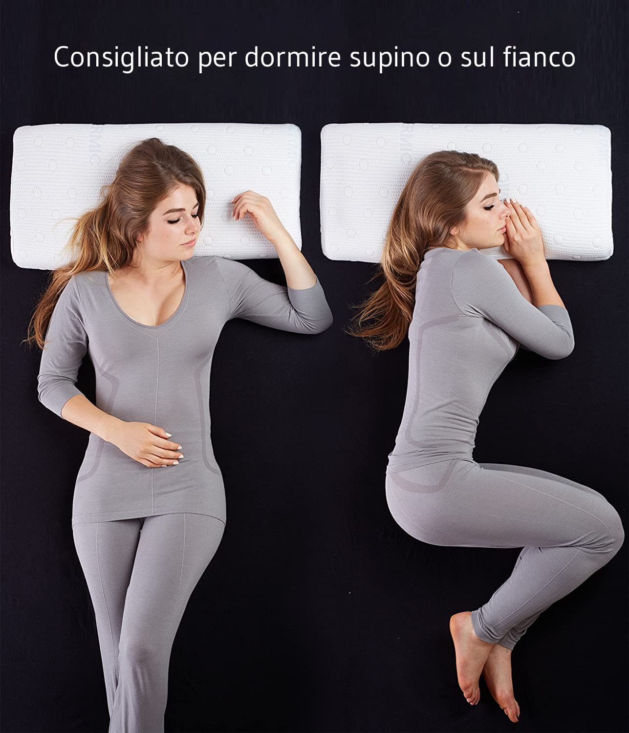 Cuscino sagomato in Memory Foam | Posizione supina, sul fianco e semifetale | Guanciale ortopedico traspirante, antiacaro, termoregolatore | Federa 40x80cm I regolabile in altezza (8+2cm)