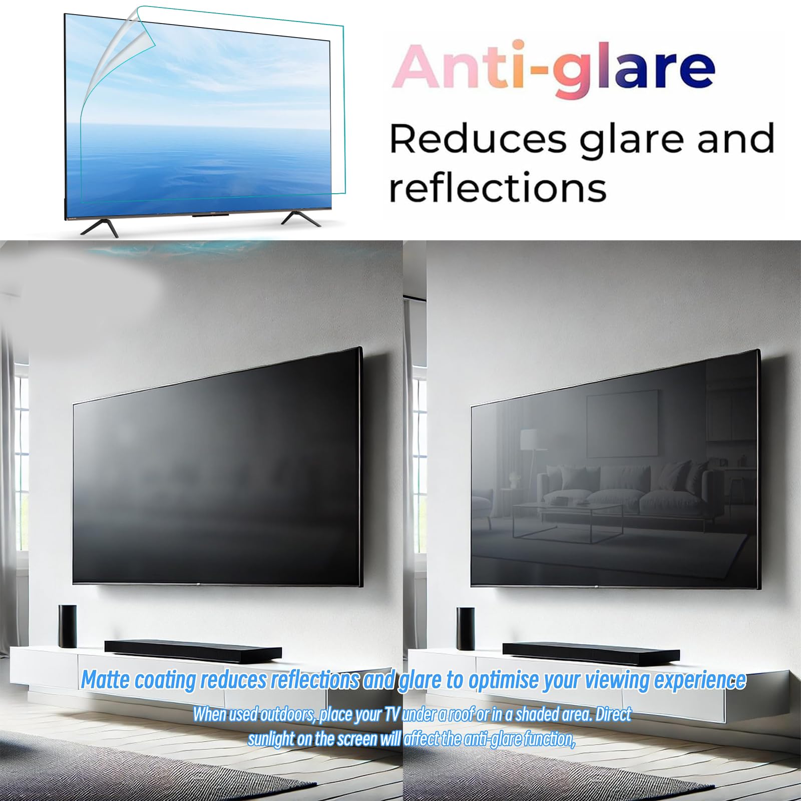 Protecteur d'écran TV 75 Pouces Anti-reflet Anti-UV Film Mat givré Protection des Yeux 1645x930mm
