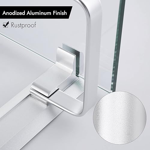 Miniatura 5 de Baño estante de vidrio Kes con riel de aluminio y extra grueso vidrio templadoestantería de ducha rectangular estilo contemporáneo soporte de pared
