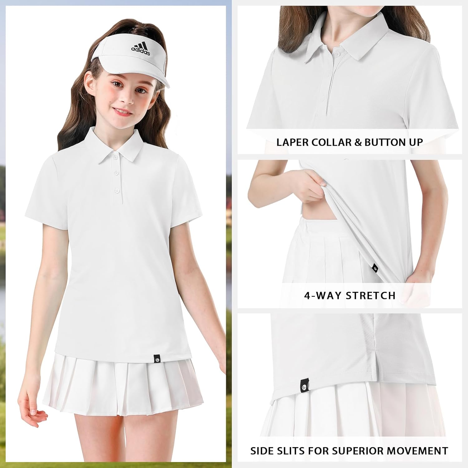 Soneven Girls Sleeveless Golf Polo Shirts V Neck Tennis Shirts Quick Dry Athletic Tank Tops for Age 5-16 Years - Image 3