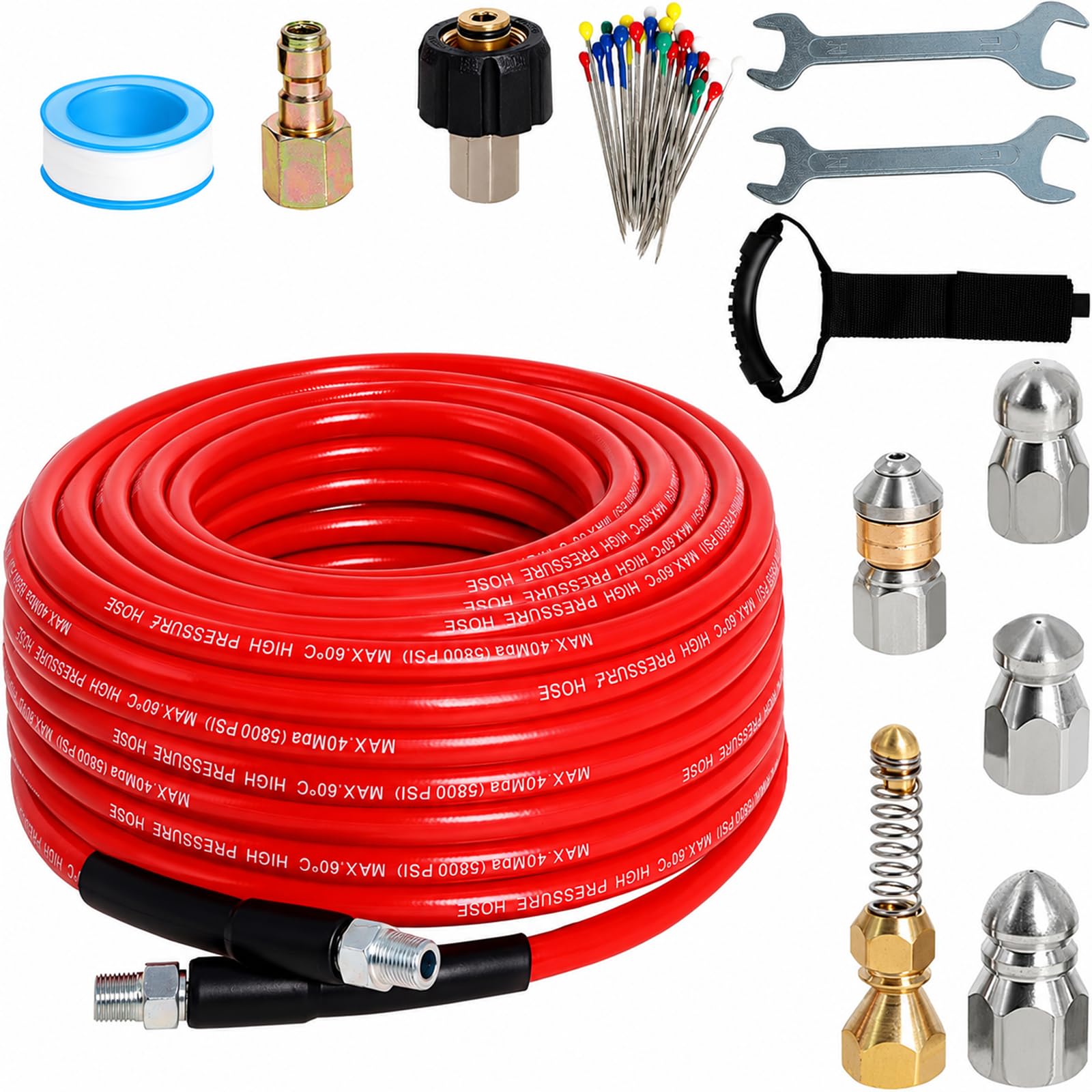 50FT Sewer Jetter Kit for Pressure Washer 5800PSI Drain Cleaner