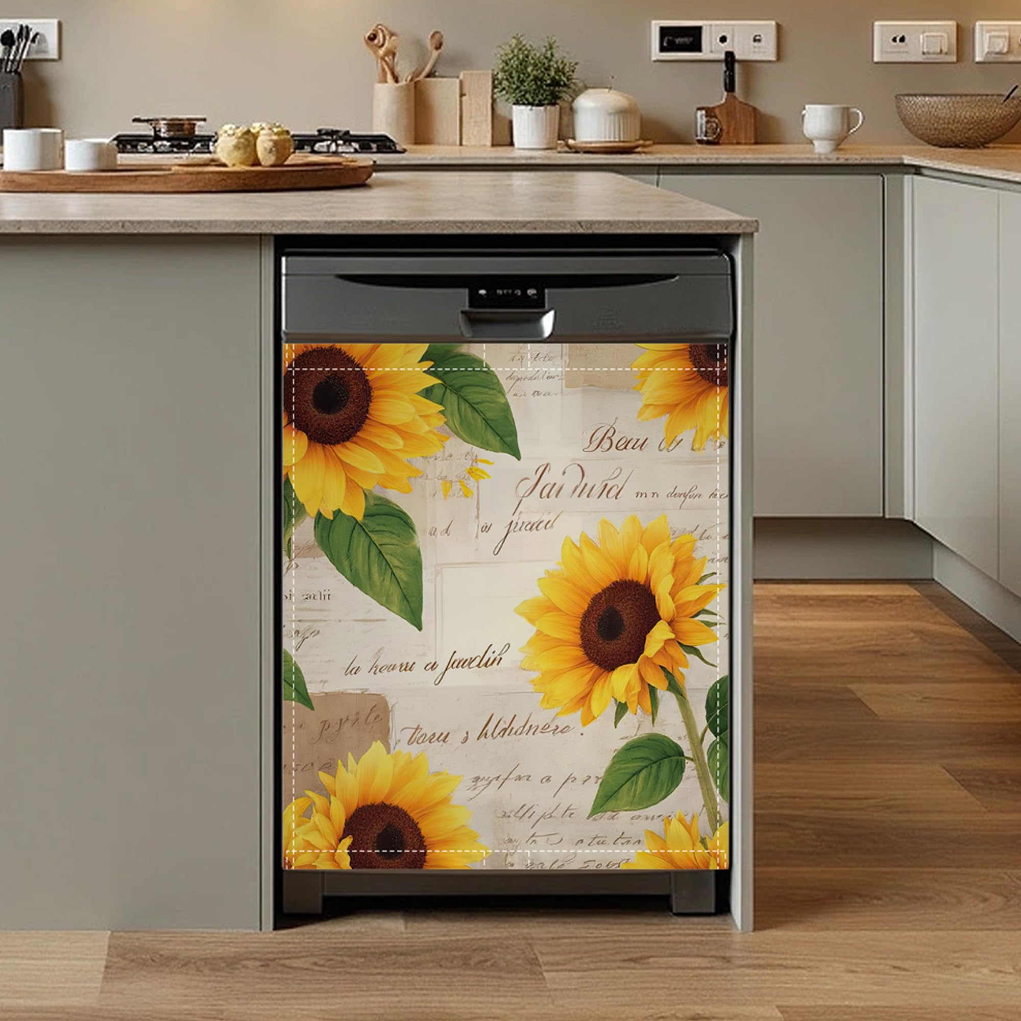 Yellow Sunflower Dishwasher Magnet Cover,Front Dishwasher Cover Decoration Reusable Decorative Magnetic Cover for Home Kitcen Appliance 23x26 Inch