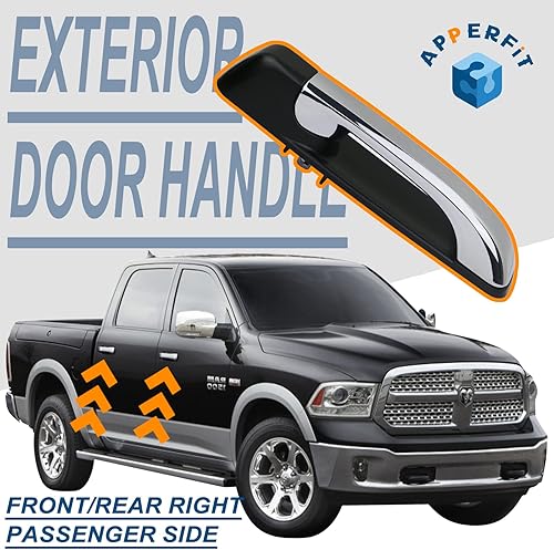 Miniatura 2 de APPERFiT Manija de puerta exterior cromada y negra para panel de puerta de pasajero delanterotrasero compatible con Dodge RAM 1500 2500 3500 4500