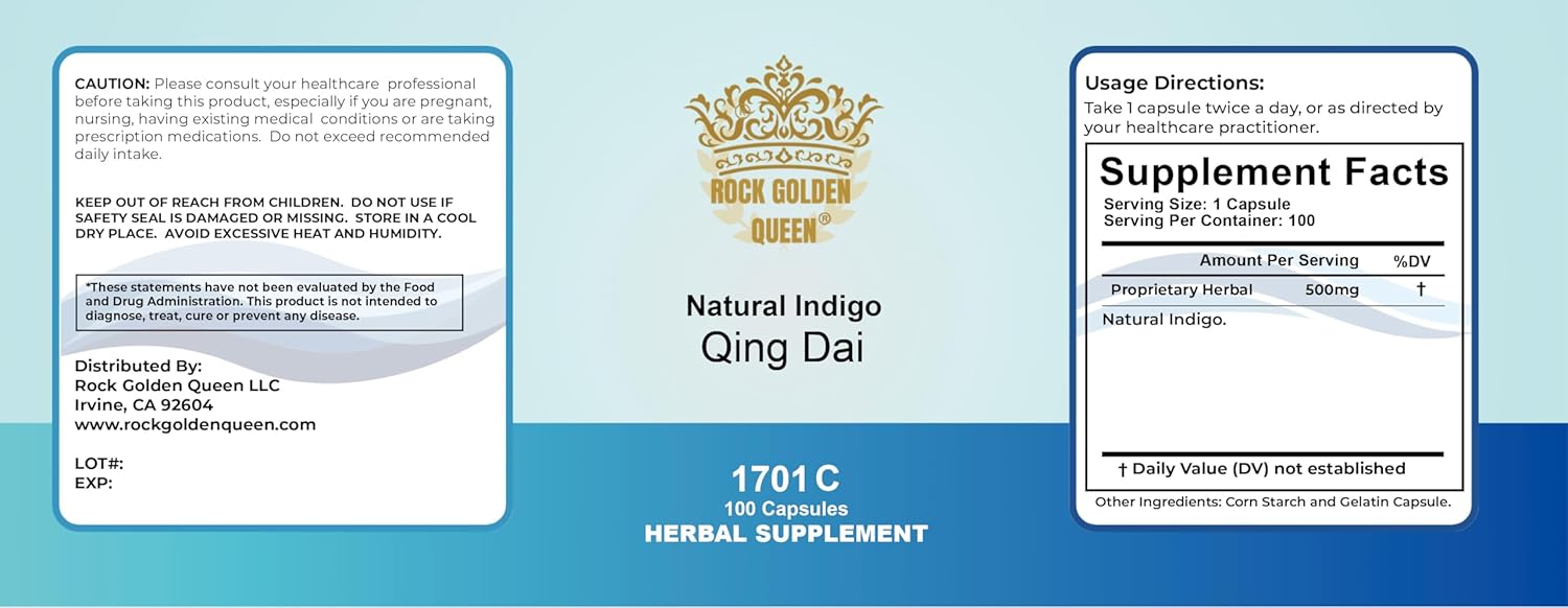 Qing Dai, Indigo Naturalis, 100 Capsules/Bottle (2 Bottles) - Image 2