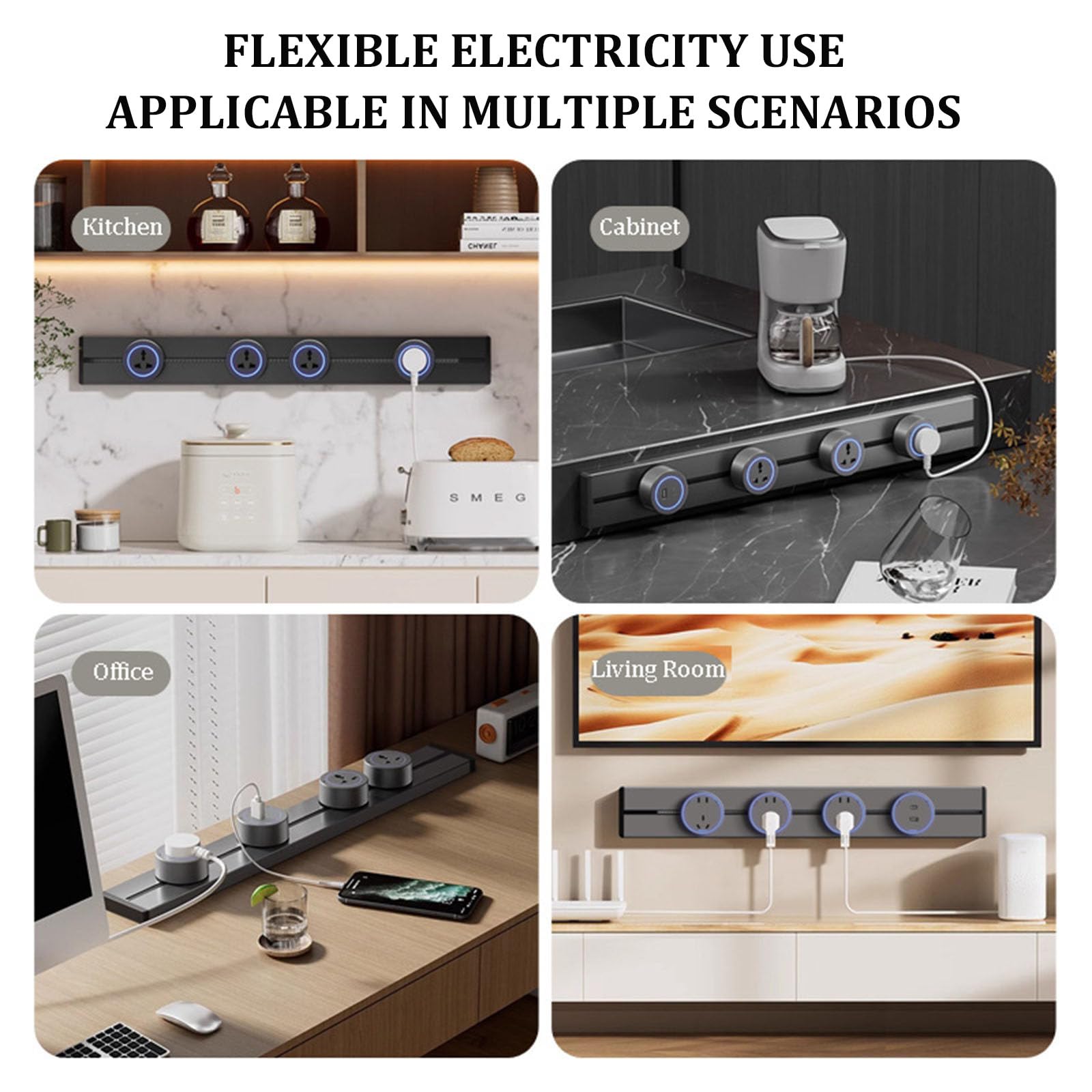 Listwa Zasilająca ścienna 40/50/60/75/100 Cm + Wielofunkcyjny Adapter Z Trzema Otworami + Adapter USB Typu C, 8000 W, Wyjmowany Przedłużacz Gniazdka, Do Kuchni I Biura 40cm