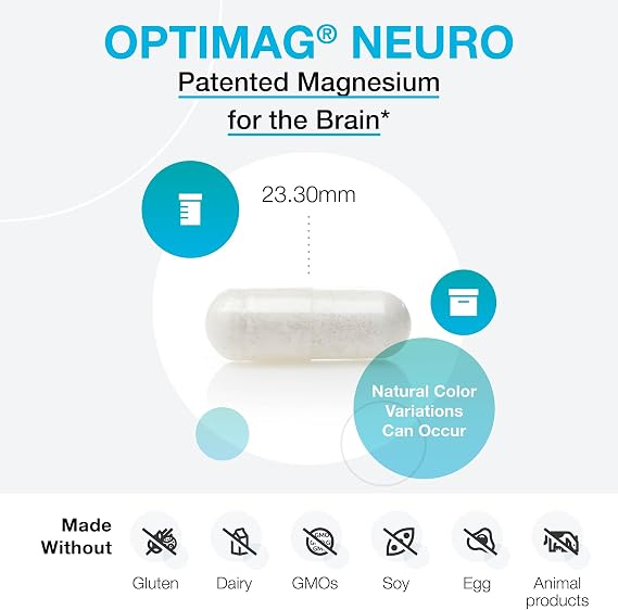 XYMOGEN OptiMag Neuro - ثريونات المغنيسيوم مع مخلبات ألبيون - دعم الدماغ والإجهاد والنوم - مركب المغنيسيوم المتوفر بيولوجيًا - نباتي، خالي من الغلوتين، غير معدل وراثيًا - 90 كبسولة