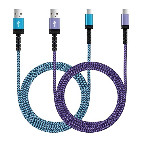 [10 pies, 2 unidades] S23 USB C a USB A, cable de alimentación de teléfono Android de carga rápida tipo C, cable trenzado de nailon para Samsung
