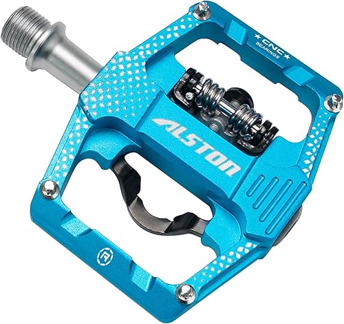 Alston MTB Mountain Bike Pedals 3 Bearing Flat Platform Compatible with SPD Dual Function Sealed Clipless Aluminum 916 Pedals with Cleats