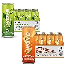 WAVE Sparkling Refreshers | Sparkling Juice | Organic Hydration | Low Calorie Drink | 2x 12-Pack | White Tea Peach Mango & Mint Lime
