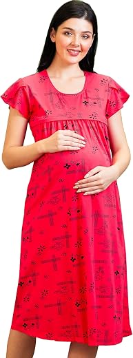 AV2 Women Cotton Printed Maternity Feeding Short Nighty