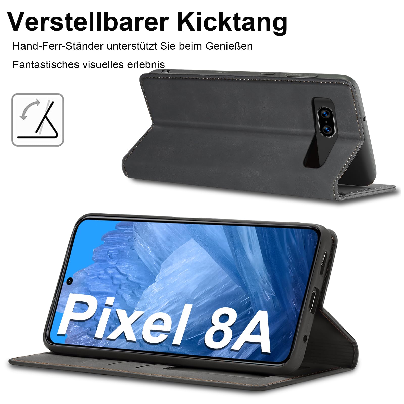 Giyer Leder-Hülle Für Google Pixel 8A – Wallet Case Mit Standfunktion & Displayschutz – Stylisch & Sicher