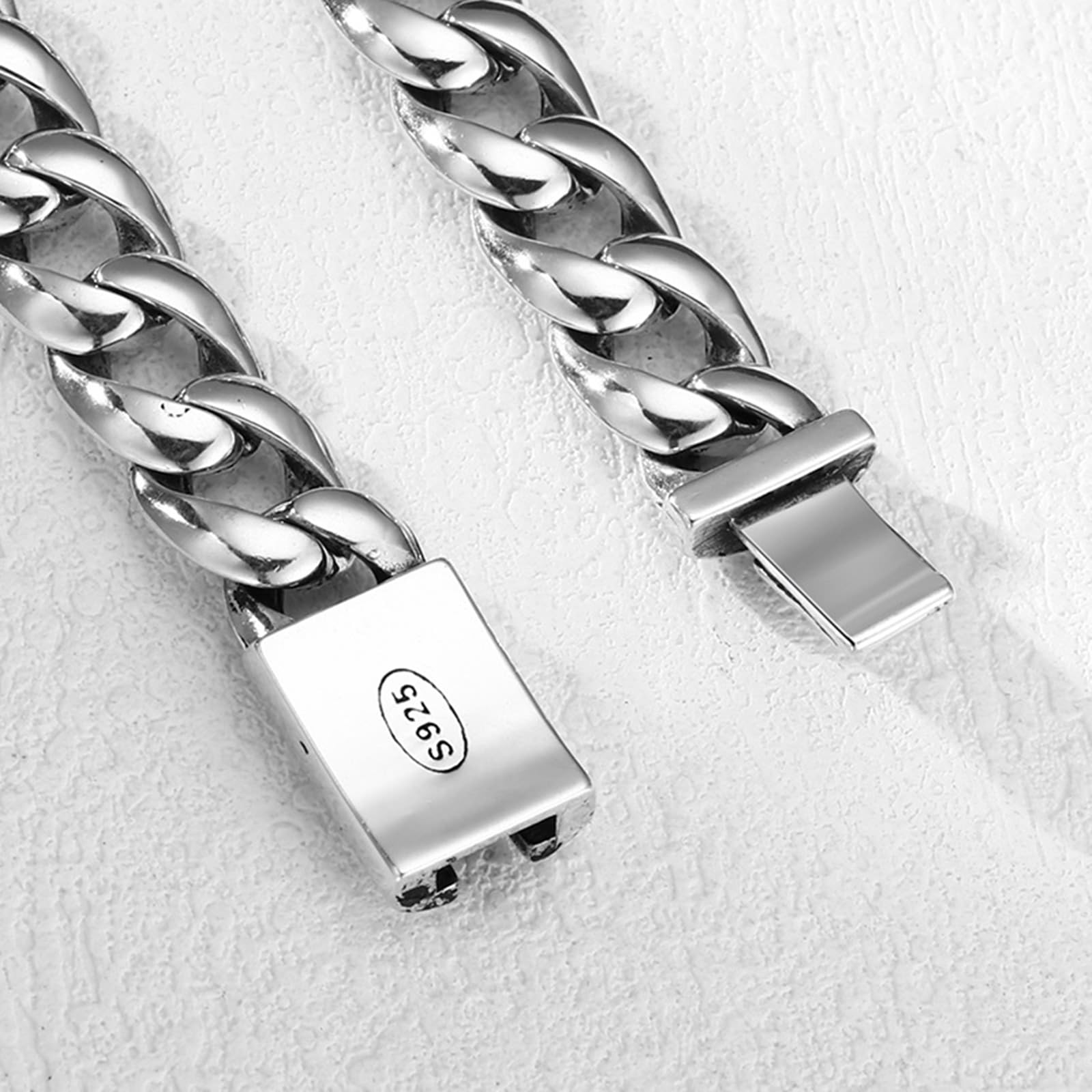 Pulsera de cadena cubana pulida de plata 925 auténtica para hombre