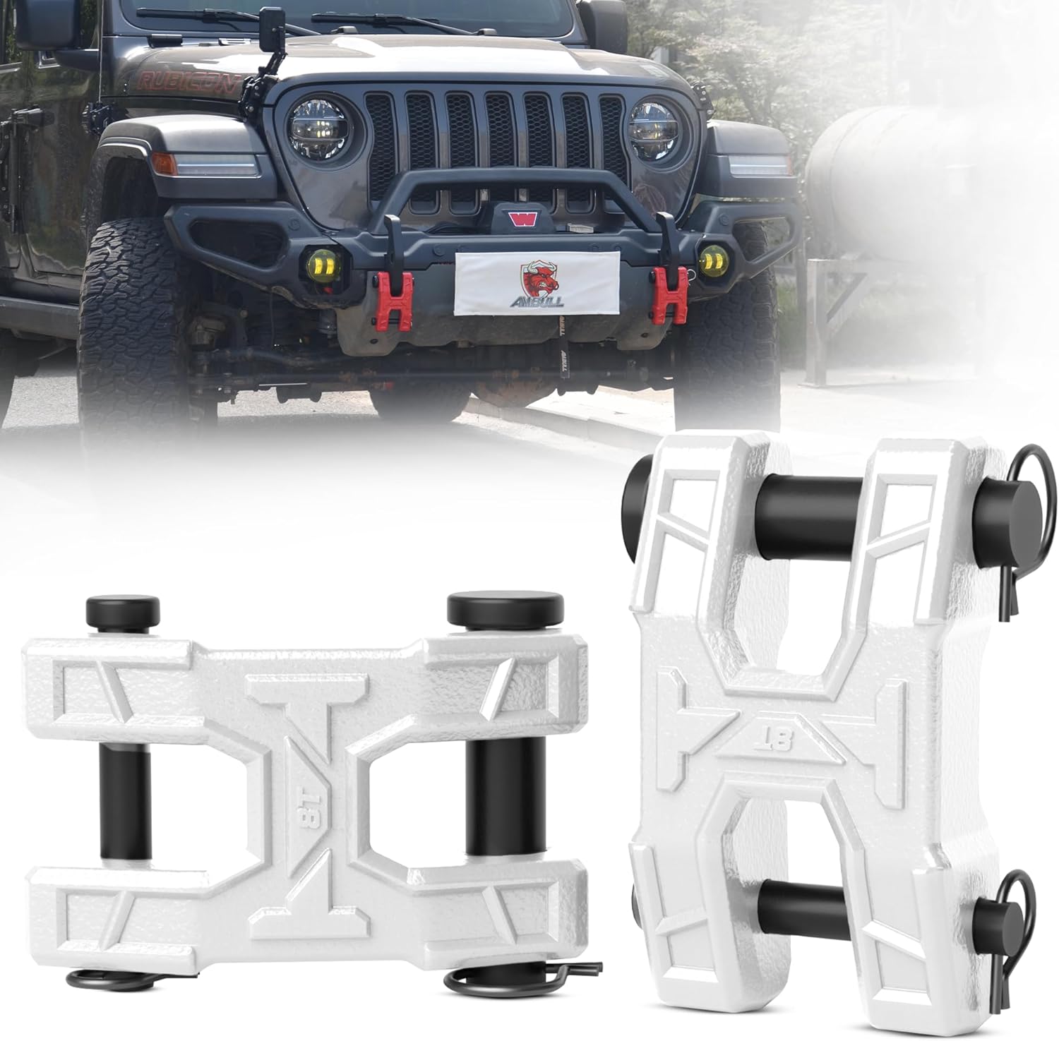 H-Shaped Towing Winch Shackle, Heavy Duty Winch Fairlead Hook, Dual Pin Design as 3/4" Shackle & 3/8" Winch Hook for Towing, Recovery, Off-Road, 17,636 lbs Working Load-2 Pack, White