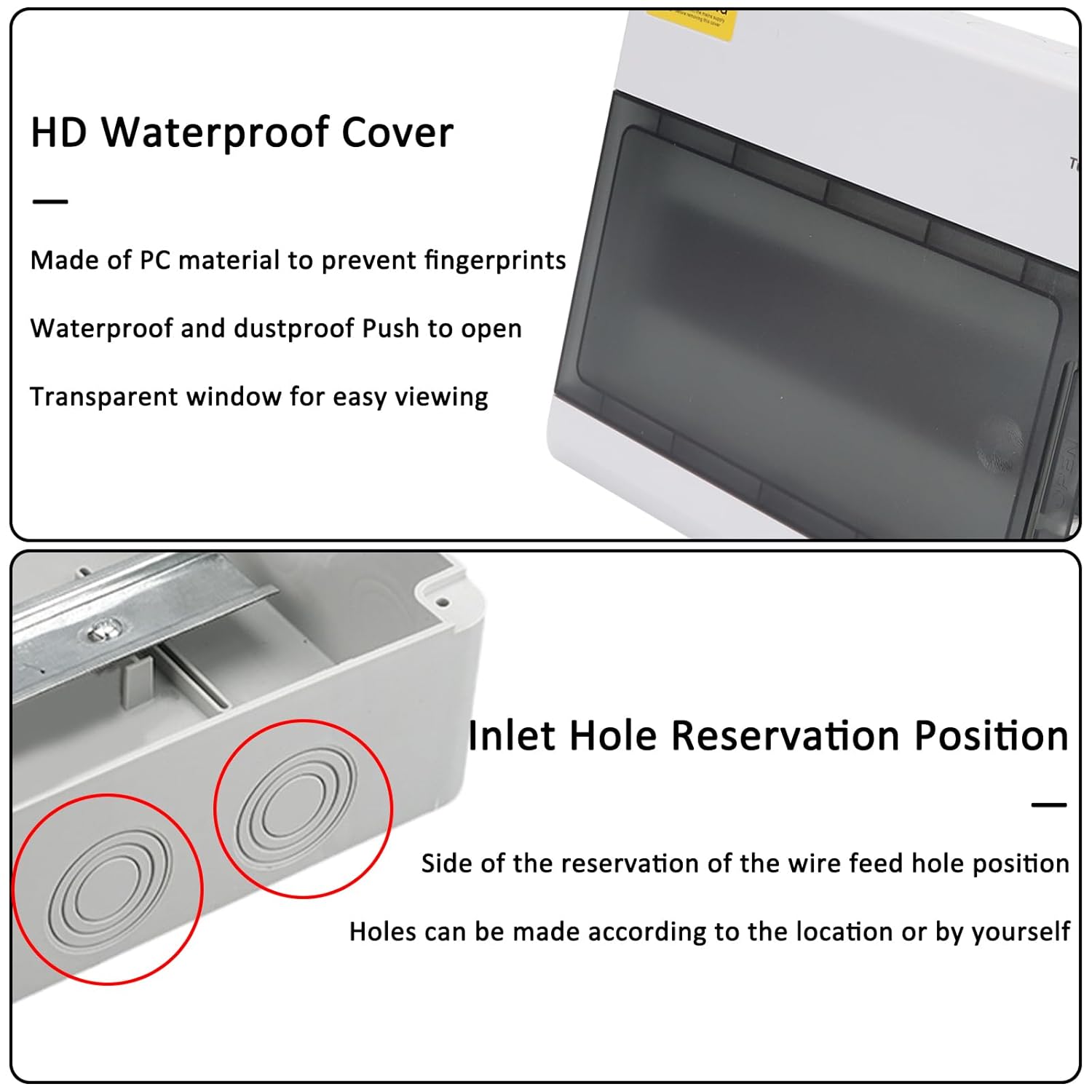 Waterproof 12 Way Breaker Box IP66 PC/ABS Alloy Plastic Power Distribution Box Enclosure with Clear Cover, Bus Bars and DIN Rail