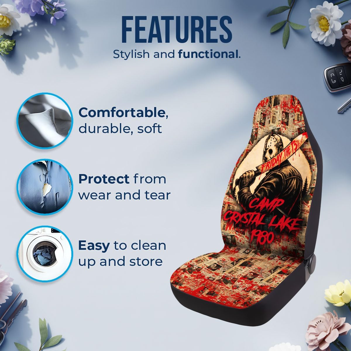 GENANY Perforated Horror Mask Car Seat Covers, 2-Piece Front Seat Set image 5
