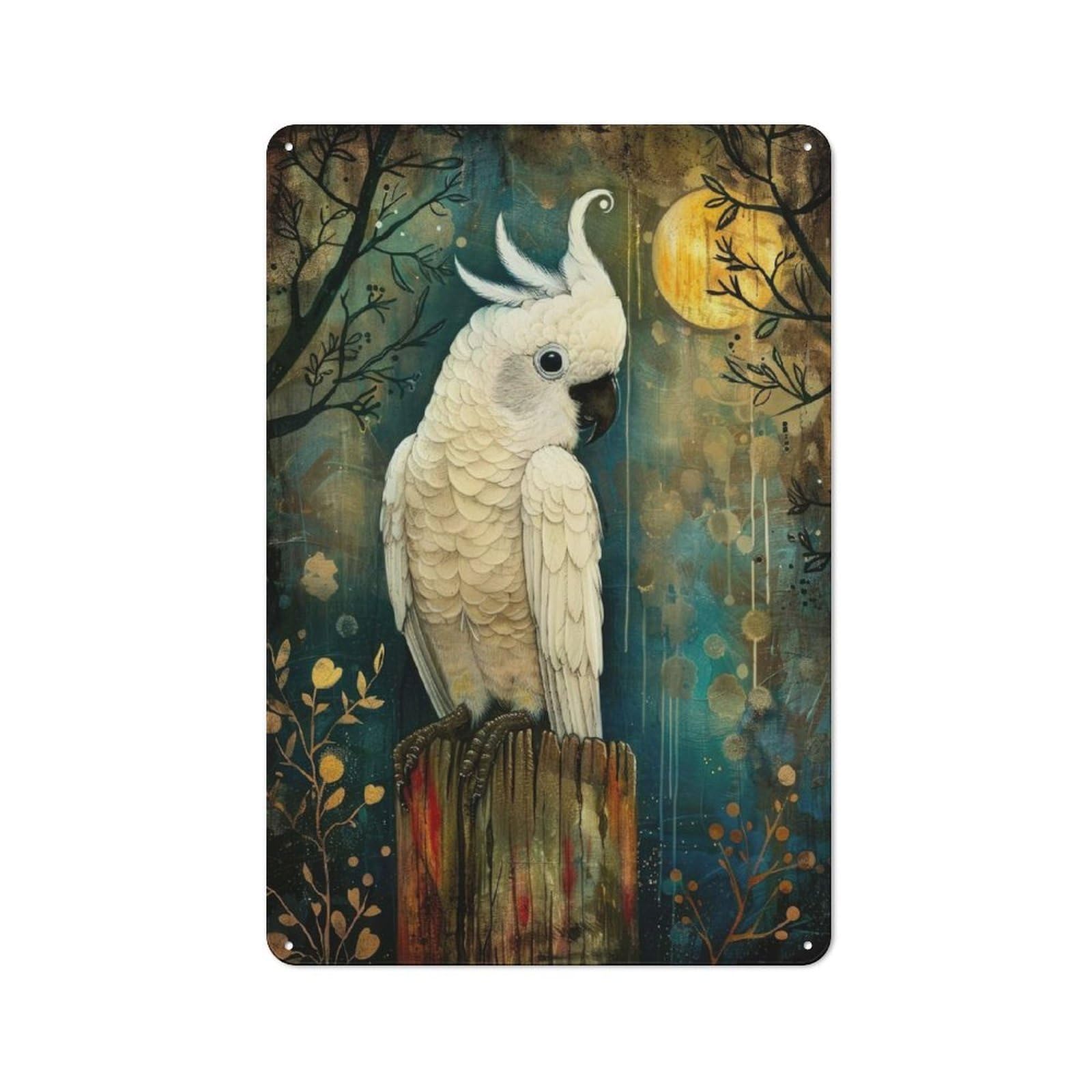 Junmoney Sulphur Crested Cockatoo 30X20cm Retro Metal Plaque With For Kitchen Or Home Bar, For Garage, Workshop And Man Cave Decoration