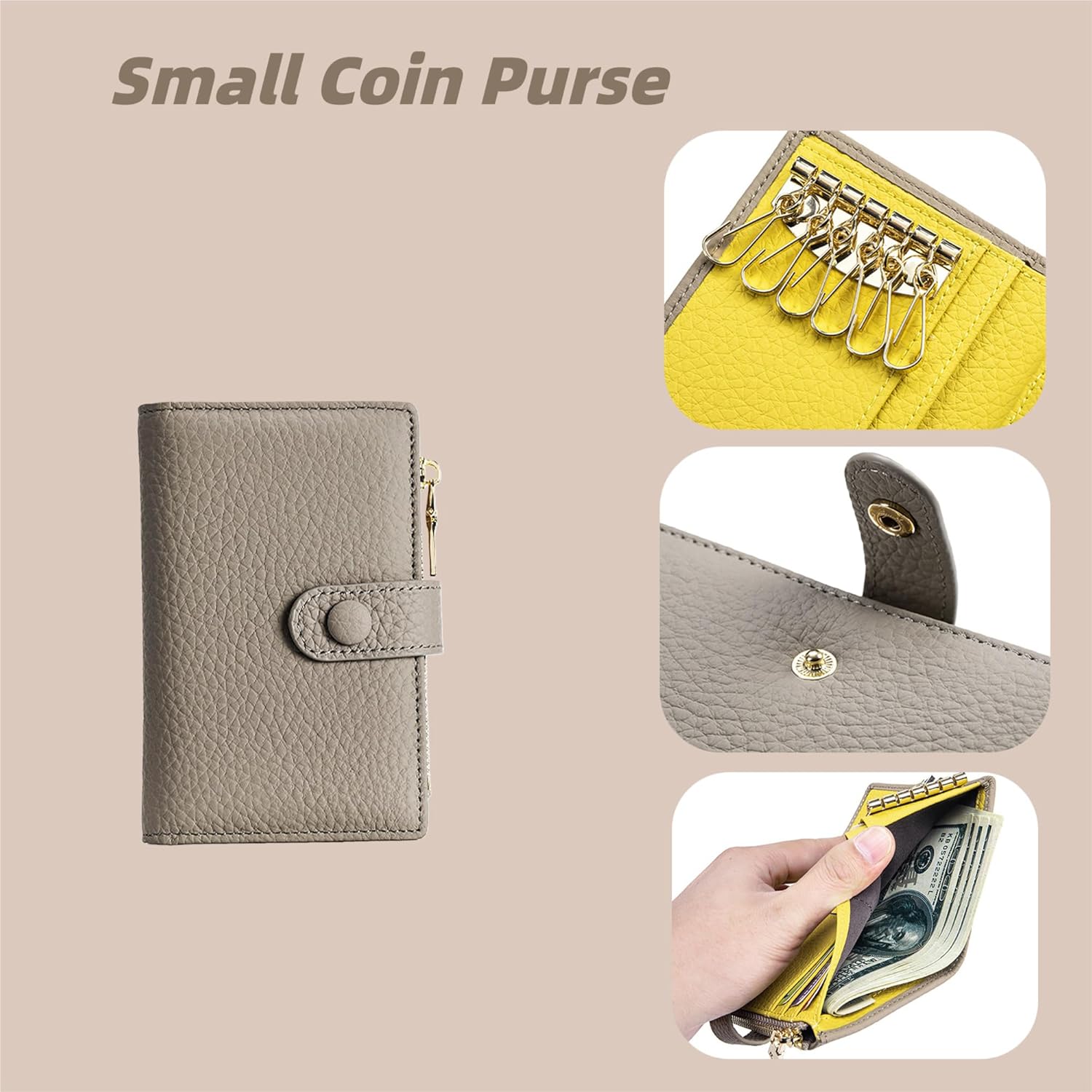 Fashion Small Coin Purse for Women - Credit Card Holde Change Purse with Zipper, Leather Travel Compact Keychain Walle for Cash Key (B) - Image 5