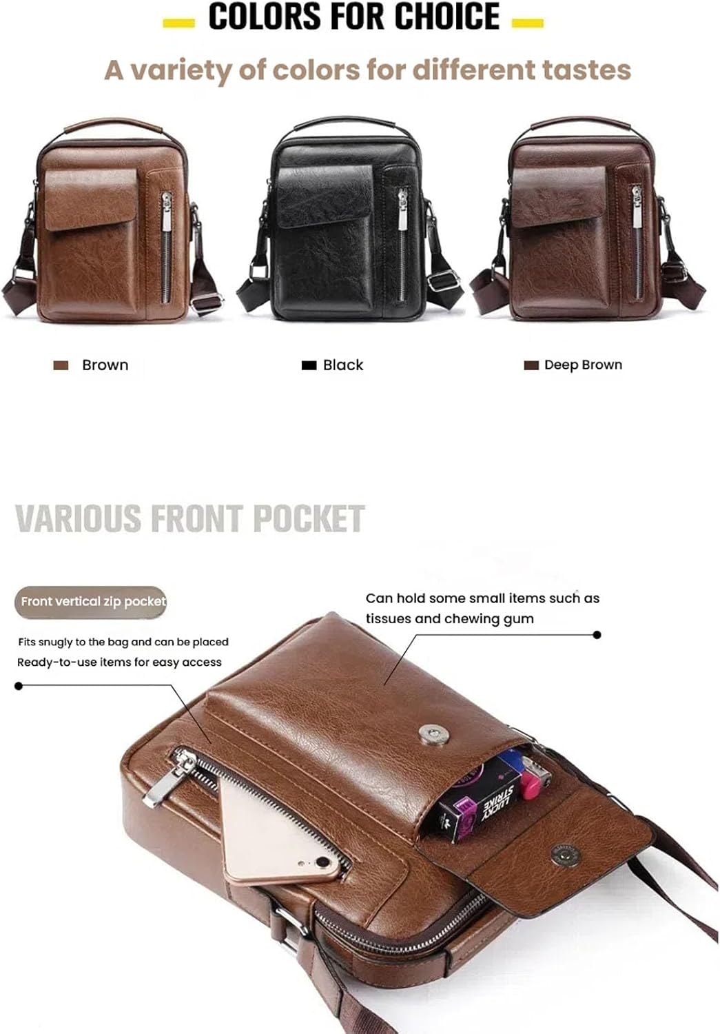 Crossbody Messenger Bag, Mens Shoulder Bag, Vintage leather Bag Office Business for Men, Handbag Purse Zipper - Image 6