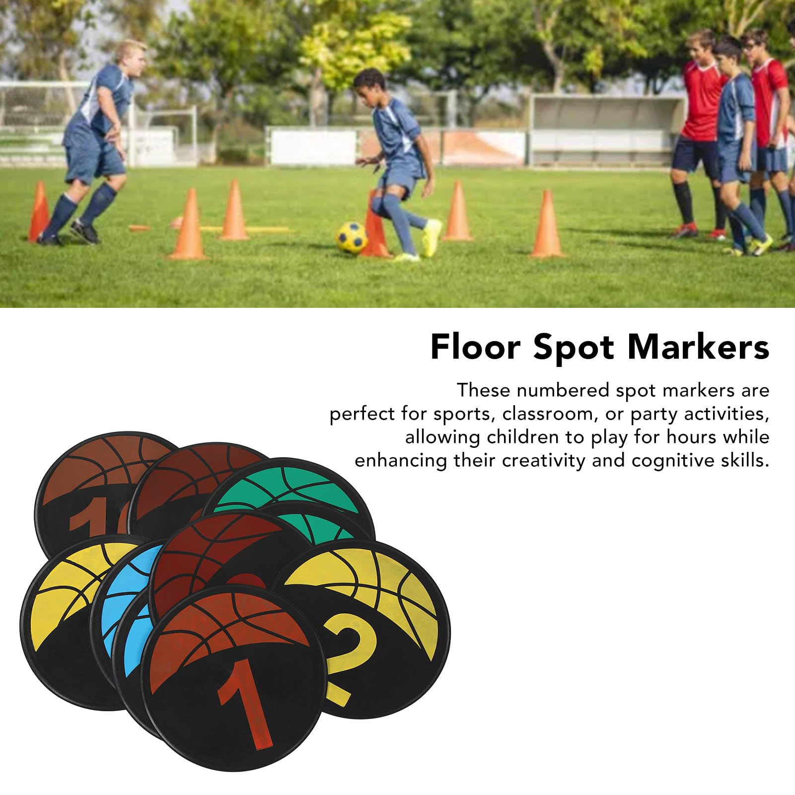 Set Di 10 Segnapunti Numerati Circolari In PVC Per Pavimento – Diametro 23 Cm, Colori Vivaci, Per Allenamenti Di Calcio, Basket E Giochi Scolastici