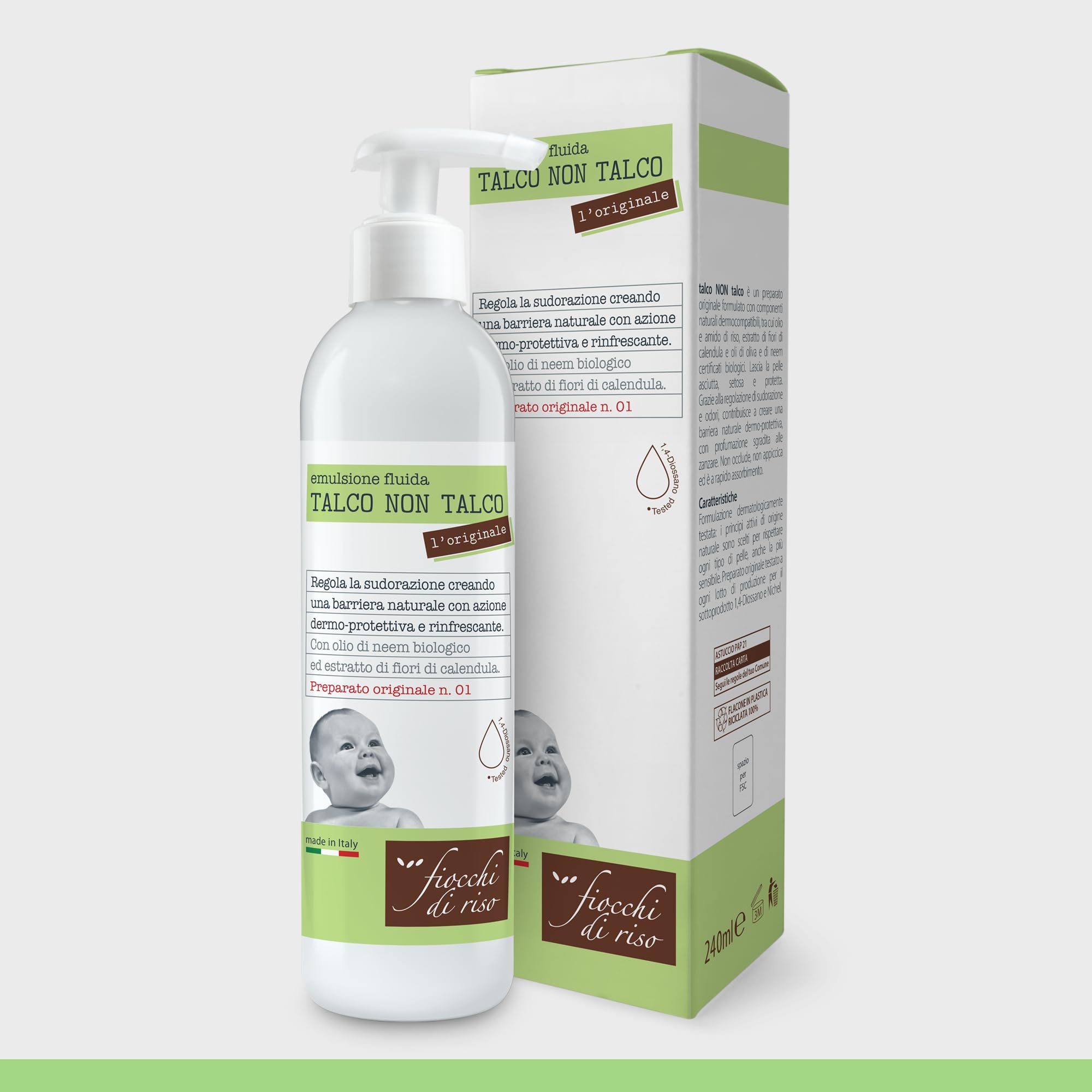 Fiocchi di Riso - Talco NON Talco ORIGINALE - 240ml - SUDORAZIONE E ZANZARE - Crea una barriera naturale con profumazione sgradita alle zanzare