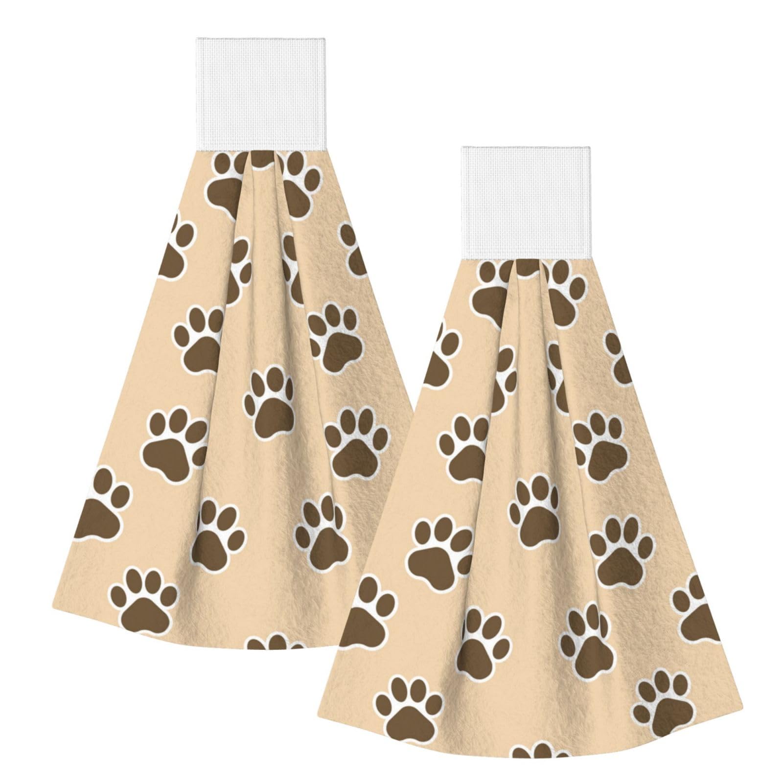 DOPKLNA Animals Dog Cat Footprints Paw Prints, 2 Pcs Hanging Coral Fiber Hand Towels for Bathroom, Absorbent Kitchen Towels