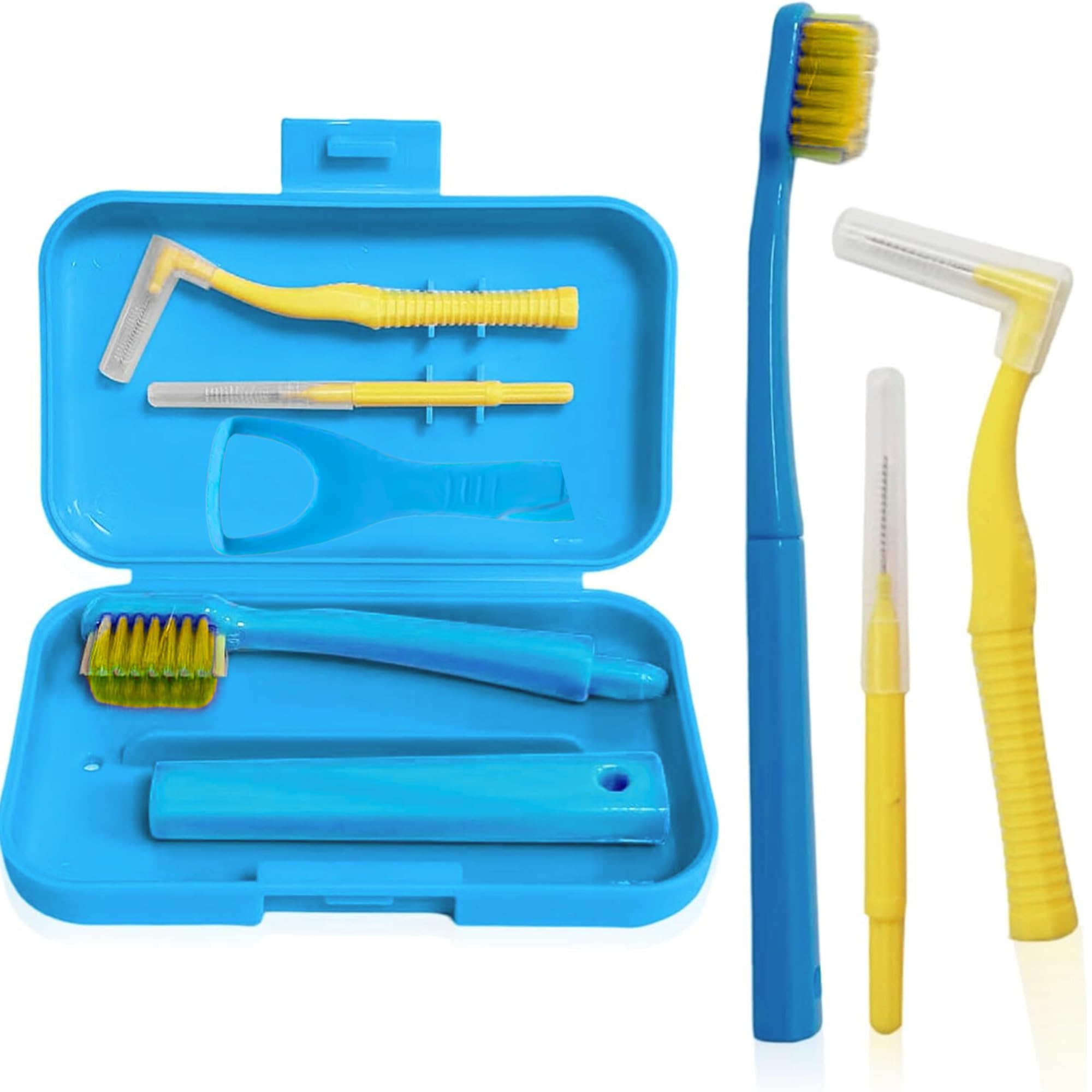 Orthodontic Travel Kit Complete Dental Hygiene Set with Orthodontic Toothbrush Interdental Brushes Floss Essentials for Braces Care Portable