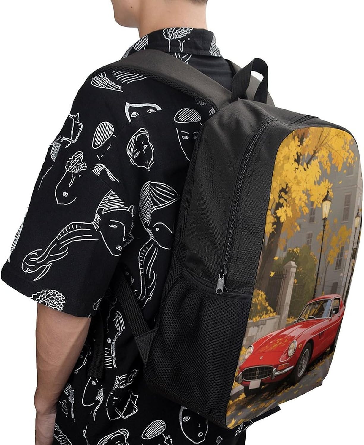 Retro Red Car Backpack Bookbag Laptop Backpack Cute Work Backpacks for Men Women image 5