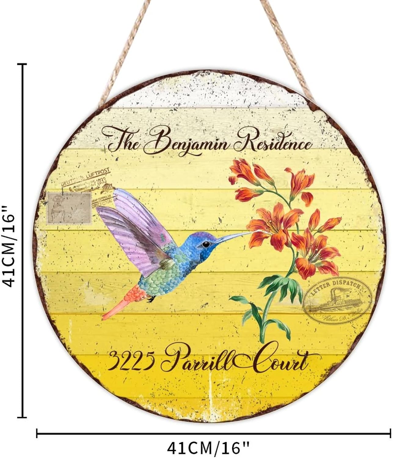 Custom Name Home Address Hummingbird Wood Door Sign, Vintage Funny Front Door Sign, 16" x16" Vintage Wall Door Hanging Sign Retro Decor for Outdoor Front Porch Farmhouse Housewarming Gifts