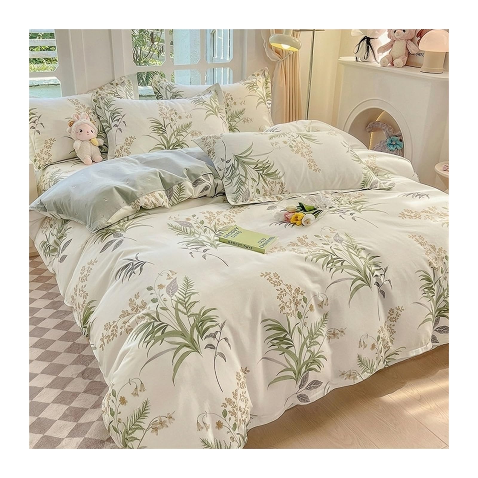 Housse de couette avec attaches pour fixer la couette sans glisser en coton