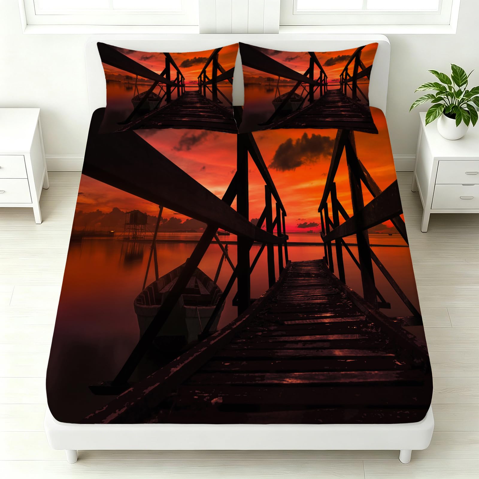 Sábana Bajera Ajustable 180 x 200 Paseo Marítimo Atardecer