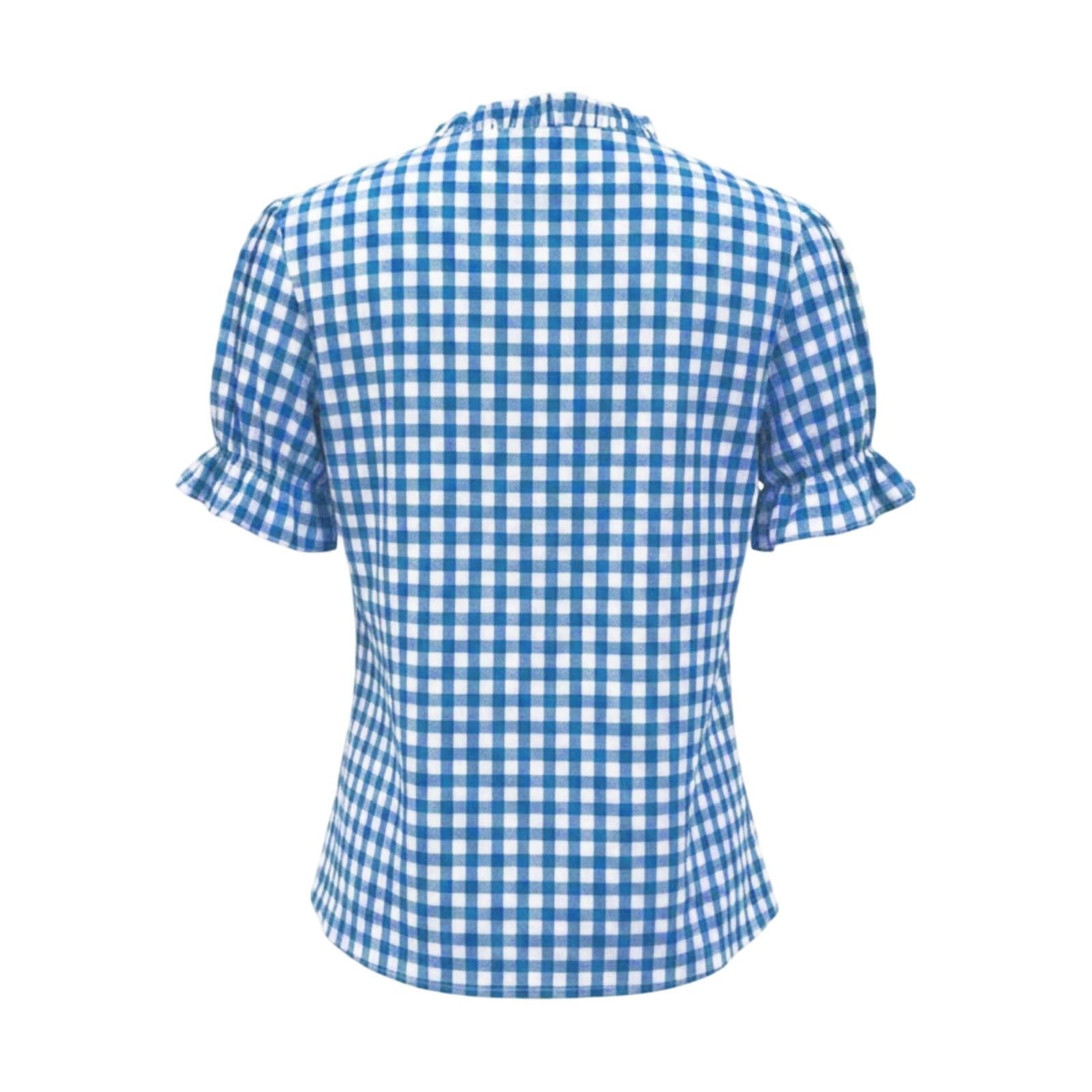 Trachtenbluse Damen Kurzarm Rot Weiß Karierte Bluse mit Knopfleiste Puffärmel Kariertes Trachtenblusen Oktoberfest Damen Outfit Moderen Bayrische Trachten Oberteil Trachtenshirt Karohemd