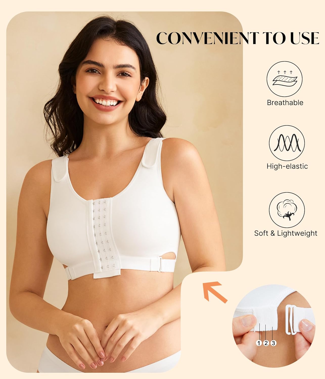 CYDREAM Wireless Front Closure Bras for Women No Underwire Full Coverage - Post Surgery Compression Comfortable Everyday Bra - Image 3