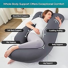 Sasttie Pregnancy Pillows for Sleeping, Jumbo U Shaped Cooling Full Body Pillow with Removable Cover, Pregnant Women Must Haves, Maternity Essential, Dark Grey