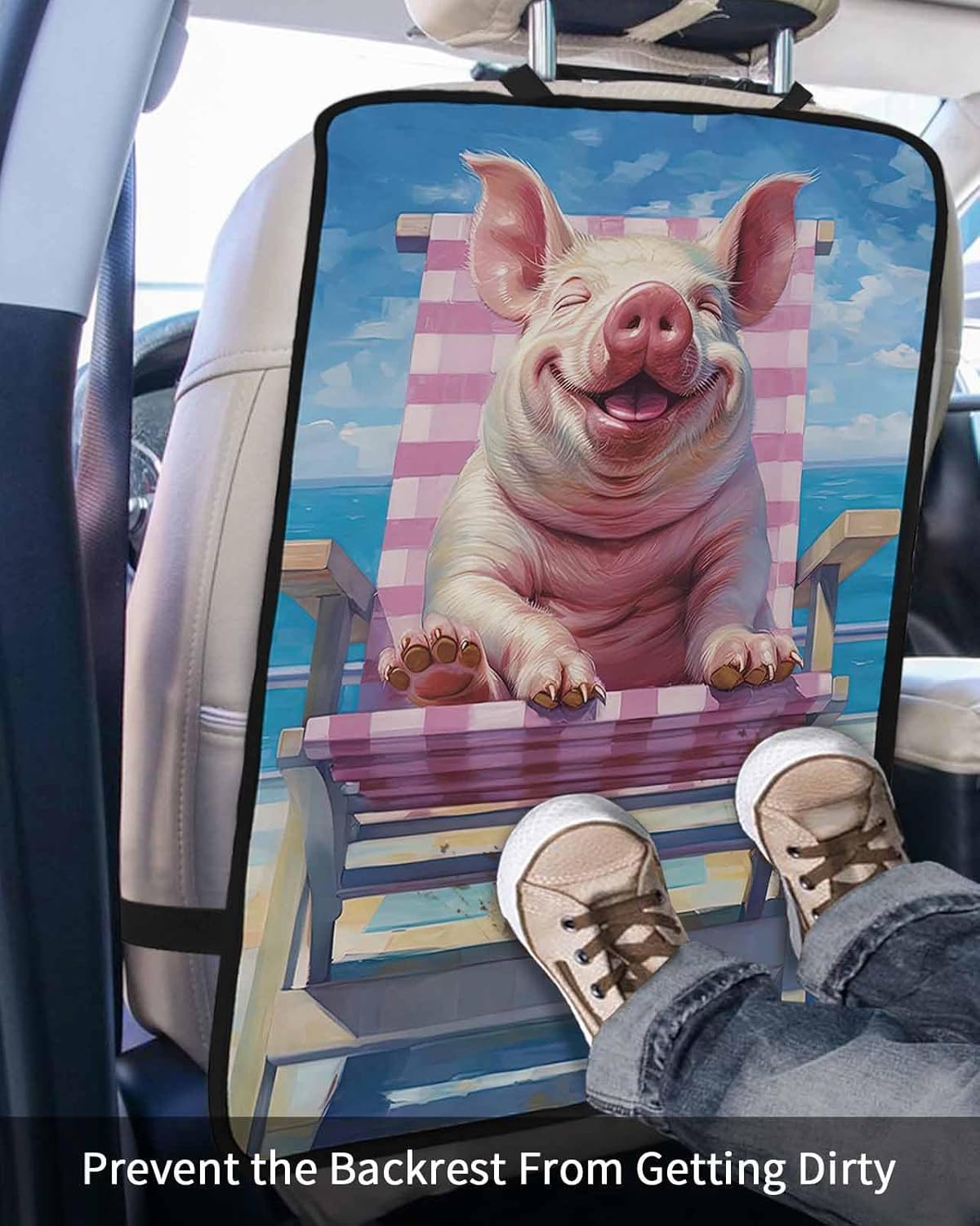 T&H XHome Car Seat Protector, 2 Pack Kick Mats Back Seat Protector Summer Pink Pig Ocean Beach Blue Sky Waterproof Backseat Cover for Kids Universal Fit Automotive Interior Protectors