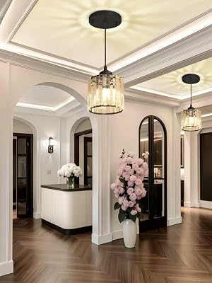 Crystal Pendant Light for Kitchen Island Black Chandelier Lights Fixture Round Hanging Lighting Ceiling Light Fixture Modern Adjustable